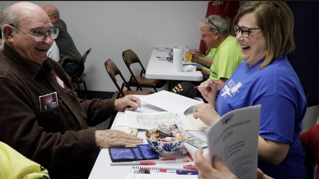 HFSI Veteran and volunteer share a laugh during the first event since the pandemic.